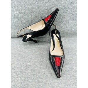 BRUNO MAGLI - Womens Heels Slingback Size 5.5 Black & Red HAND MADE IN ITALY  B7
